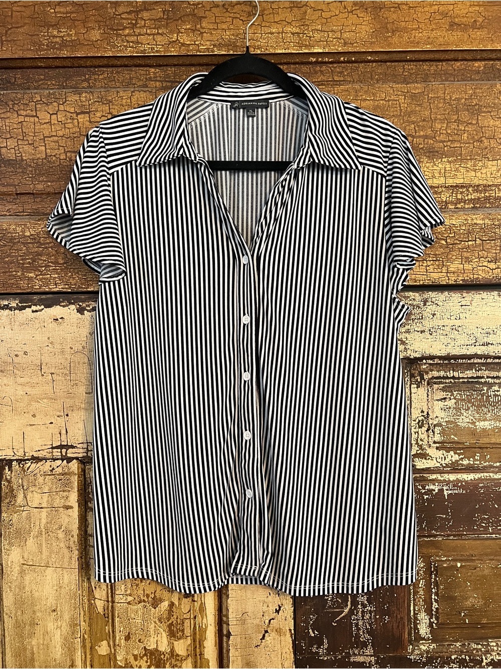 Adrianna Papell Black & White Striped Flutter Sleeve Blouse | Office Chic Top